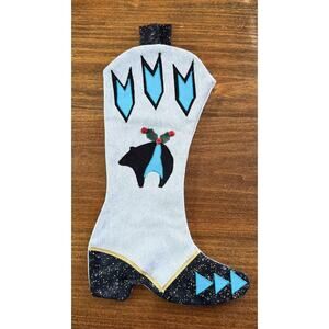 Handmade American Indian Southwestern Denim Boot Christmas Stocking Bear Holly